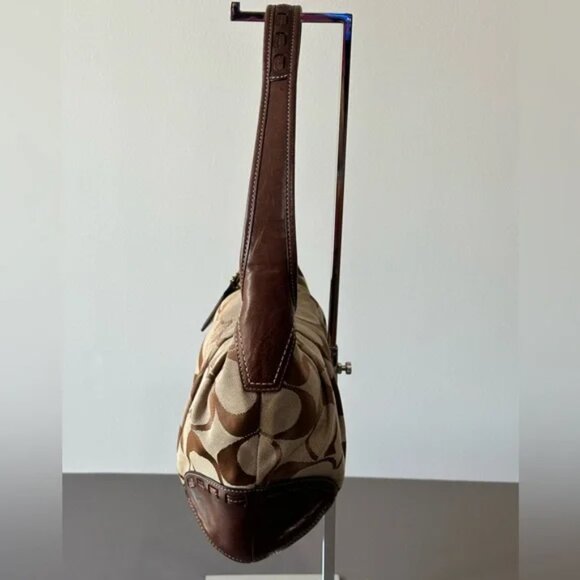 COACH Signature Hobo Brown Leather Trim Shoulder Handbag - Picture 8 of 11